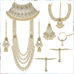 Ethnic Indian Indian Traditional Bollywood Faux Kundan Dulhan Heavy Bridal Jewelry Set with Choker Earrings Maang Tikka Hathphool for Women Girls Indian Wedding Jewelry Sets, Wedding Indian