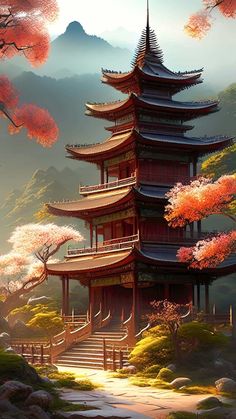 Fantasy Asian, Complete Tattoo, Mural Inspiration, Japanese Wallpaper, Japanese Wallpaper Iphone, Japan Temple, Mai Sakurajima, Japanese Temple, Easter Wallpaper