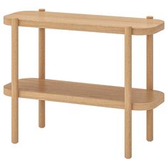 a wooden shelf with two shelves on each side