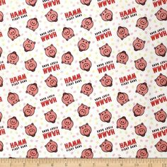 a white background with pink pigs and the words hwm on it, as well as polka dots