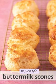 buttermilk scones on a wire rack with text overlay reading homemade buttermilk scones