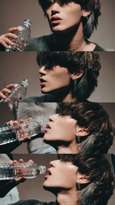 three images of mannequins with water bottles in their mouths