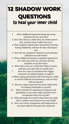 Affirmations For Inner Child Healing, Healing From Traumatic Childhood, How To Heal From Childhood Traumas, How To Heal Your Inner Child, Childhood Questions, Healing Childhood Wounds, Shadow Questions, Reparenting Your Inner Child, Heal Inner Child