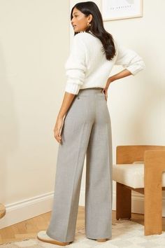 Buy Love & Roses Grey Tab High Waist Wide Leg Tailored Trousers from the Next UK online shop Gray Color, High Waist, The Next, Wide Leg, Online Shop