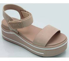 Fun vibes radiate from this pretty Odelia sandal, designed with a single strap, velcro ankle closure, and a thick rubber outsole with tonal detailing. With MIA. Fun Vibes, Mia Shoes, Fashion Shoes, Fashion Beauty, Sandals, Heels