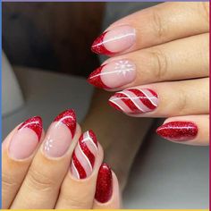 Valentine day nails idea 2024 Red Fingernails, Cutesy Nails, Press On Nail Kit, Christmas Press On Nails, Candy Cane Nails, Red Christmas Nails, Handmade Candy, Cute Christmas Nails