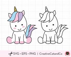 two unicorns sitting next to each other on a piece of paper with the words svg