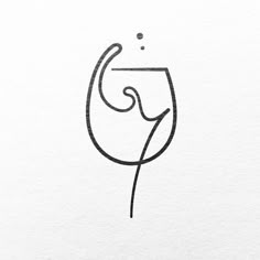 a black and white drawing of a wine glass with the letter g on it's side