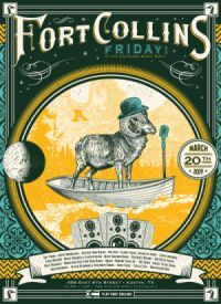 the poster for fort collin's riddans shows a wolf on a boat