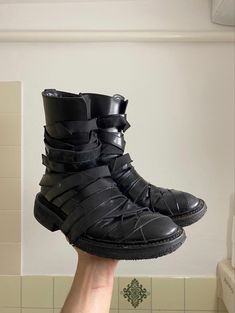 Black Leather Techwear Combat Boots, Jika Tabi Boots, Balenciaga Knife Boots, Margiela Tabi Boots, Ann Demeulemeester Boots, Winter Boot, Men's Shoes, Dior, Boots