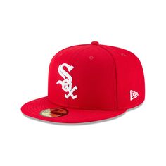 the chicago white sox new era 59fifty fitted hat is shown in red