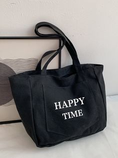 Preto Universitário Collar  Nylon Letra Saco de compras Embellished   Bolsa Feminina Decorated Tote Bags, Creative Tote Bag, Black Preppy, Totes Ideas, Tot Bag, Tods Bag, Girly Bags, Cute Tote Bags