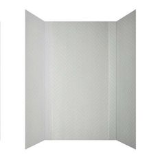 three different views of a white room divider with herringbone pattern on the walls