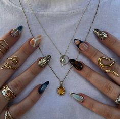 Gel X Nails Aesthetic, Gem Tone Nails, Nail Design Ideas 2024, Pisces Beauty, Biab Nails Inspiration, Pisces Nails, Western Nail Art, Jewelry Nails, Nail Swag