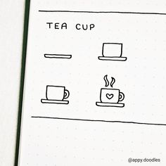 a notebook with tea cups drawn on it