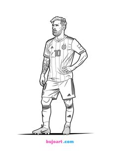 a drawing of a soccer player with his hands on his hips