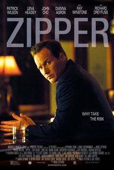 a movie poster for the film zipper with a man sitting at a table in front of him