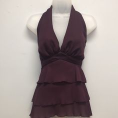 * Reduced, Final Price* Plum Halter Tank Is Nwt! Back Zip With Tiered Ruffles. Satin Trim. Fully Lined. Spaghetti Strap Shirt, Blue Cami, Cotton Camisole, Cami Nyc, Lace Cami Top, Halter Tank, Spaghetti Strap Top, Lace Camisole, Navy Fashion