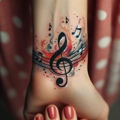 a woman's foot with musical notes on it