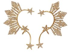 two gold tone earrings with stars and leaves on each ear, one in the shape of a heart