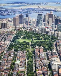 an aerial view of new york city and the hudson river, with manhattan in the background