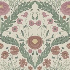 an art nouveau wallpaper with flowers and leaves