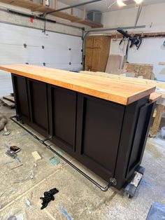 a kitchen island in the middle of being built