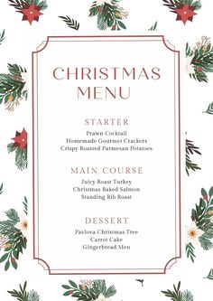 Use this customizable White Green Red Festive Floral Christmas Menu template and find more professional designs from Canva. Christmas Turkey Dinner Menu Ideas, Holiday Menus Christmas, Christmas Menu Design Templates, Christmas Dinner Menu Card, Holiday Menu Design, Christmas Eve Menu Ideas, Christmas Menu Ideas, Christmas Dinner Menu Ideas, Christmas Brunch Menu