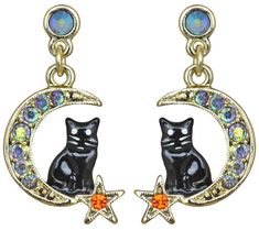 These whimsical, sparkly moon earrings are the cat's meow. From Kirks Folly. QVC.com Opposite Outfits, Kirks Folly Jewelry, Glitter Necklace, Queen Earrings, Style Aesthetics, Magnetic Necklace, Autumn Necklace, Kirks Folly, Whimsical Jewelry