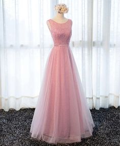 Une ligne de cou rond coule tulle longues robes de bal de bal Prom Dresses Pink Long, Dresses Pink Long, Prom Dresses Pink, Tulle Long Prom Dress, Prom Dresses Long Pink, Corset Dress Prom, Long Prom Dresses, فستان سهرة, Custom Size Dresses