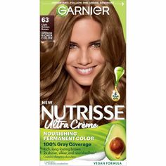 Garnier Nutrisse Ultra Crème Nourishing Permanent Hair Color nourishes as it colors for 2x shinier, silkier and nourished hair vs. uncolored, unwashed hair. Garnier Nutrisse permanent light golden brown hair dye comes with a fruit oil ampoule that you pour directly into the mix. Our nourishing after color conditioner is infused with five responsibly-sourced oils - avocado, olive, coconut, argan and shea. The new ColorBoost technology efficiently infuses intense dyes into the hair fiber for riche Golden Brown Hair Dye, Light Brown Hair Dye, Light Golden Brown Hair, Golden Brown Hair Color, Golden Brown Hair, Color Conditioner, Brown Hair Dye, Light Golden Brown, Permanent Hair Dye