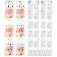 many bags with flowers in them and some on the bottom one is for each bag