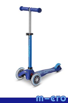 a blue scooter with wheels on it