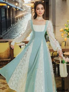 Olivia Mark - Lace Lantern Sleeve Cinched Waist Long Sleeve Dress Gaun Abad Pertengahan, Cottage Core Dress, Cottagecore Dress, Fairytale Dress, Skirt Maxi, Fantasy Dress, Fairy Dress, Lantern Sleeve, Looks Vintage