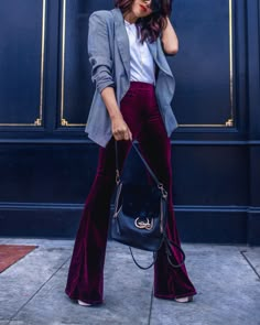 Velvet Pants Outfit, Velvet Outfits, Vinyl Fashion, Velvet Flare Pants, Velvet Flares, Velvet Clothes, Outfits 2022, Velvet Fashion, Holiday Style