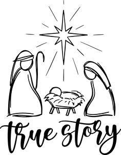 a christmas nativity scene with the birth of jesus and baby jesus in black ink