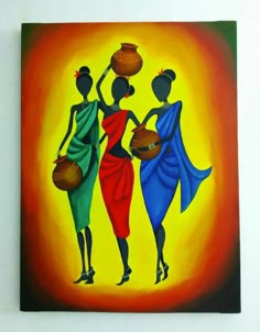 three african women carrying pots on their heads