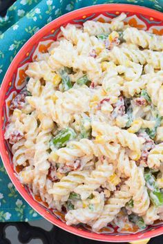 pasta salad with creamy parmesan dressing in a bowl