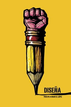 a drawing of a pencil with the word disena written on it and an image of