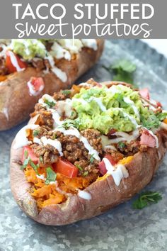 a loaded baked potato on a plate with cilantro and avocado