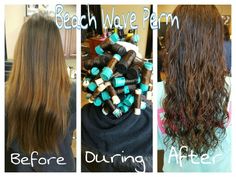 Medium Length Hair Perm Waves, Beach Wave Perm Long Hair, Beach Curl Perm, Wave Perm Long Hair Before And After, Perm Rod Sizes And Results Curls, What Size Perm Rods To Use, Beach Wave Perm, Loose Curl Perm, Body Wave Perm