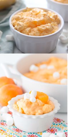 there are two pictures of different desserts in bowls