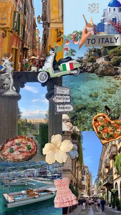 the collage has pictures of italy and other places to go with them in it