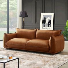 a living room scene with focus on the couch