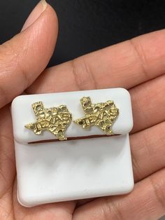 Luxury Nugget-shaped Jewelry For Gifts, 14k Gold Nugget Jewelry Gift, Yellow Gold Nugget Gemstone Jewelry, Golden Nugget Earrings, Polished Yellow Gold Nugget Jewelry, Texas Map, Real Gold, Everyday Wear, Gifts For Him