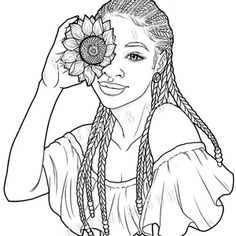 a girl with braids holding a flower in her hand