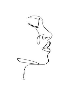 a black and white drawing of a woman's face with her eyes closed to the side