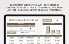 a computer screen with the words general cleaning schedule on it