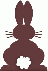 the silhouette of a rabbit with a flower in its lap, against a white background