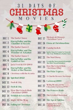 Movie For Christmas, Christmas Movies Ideas, 31 Christmas Movies, Movies To Watch List Christmas, 24 Christmas Movies, 31 Days Of December, Best Xmas Movies, Movies To Watch In December, Christmas List Movie